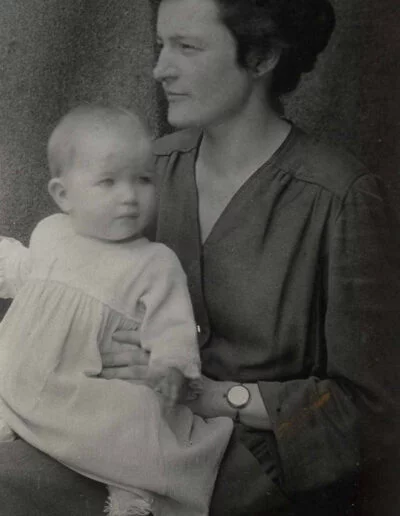 After Vera Clark’s missionary husband died in 1925 she left China to enter the United Church Training School. Her work as a Deaconess was in congregational education until she remarried and was disjoined in 1945. Here with daughter in China in 1921.